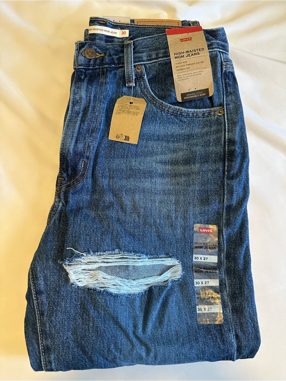 Levi's Women’s Straight Jeans - Dark Blue with Distressed Rip